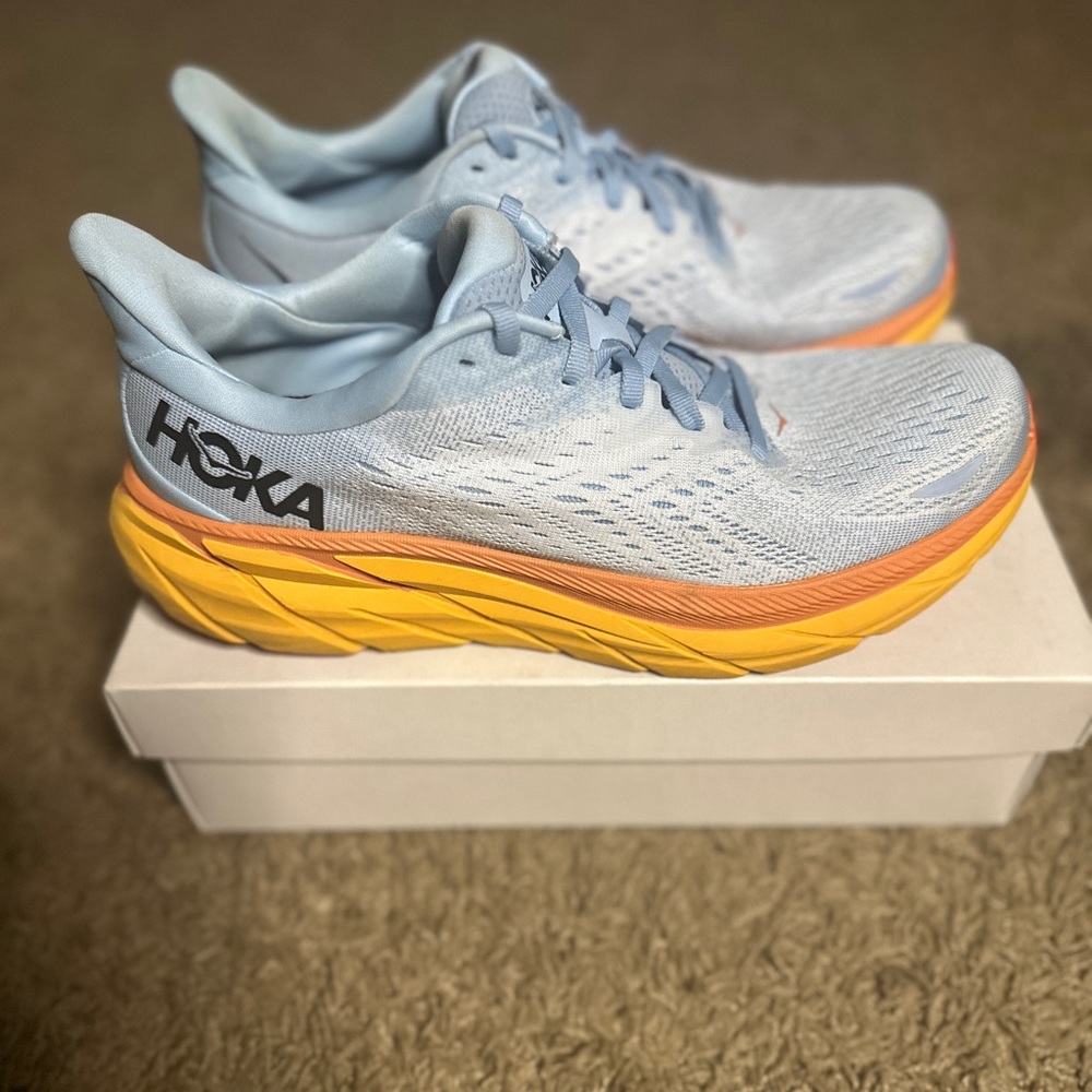 Hoka, Clifton 8, Blue/orange, Size 9.5 Women